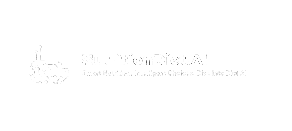 Illustration représentant le logo Nutrition Diet AI dans un design blanc minimaliste, symbolisant des informations et des recommandations avancées en matière de nutrition basées sur l'IA.